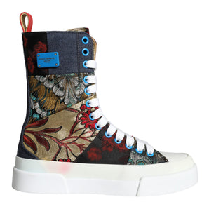 Dolce & Gabbana Multicolor Patchwork Logo High Top Sneakers Shoes