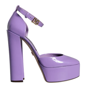 Dolce & Gabbana Purple Leather Platform Ankle Strap Sandals Shoes