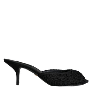 Dolce & Gabbana Black Keira Cordonetto Heels Slides Shoes