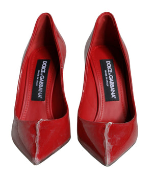 Dolce & Gabbana Red Patent Leather Faux Pearl Heels Pumps Shoes