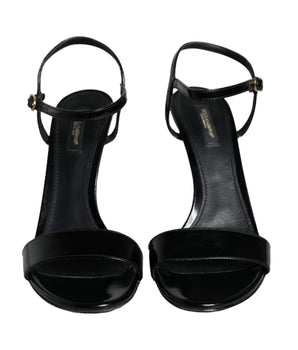 Dolce &amp; Gabbana Black KEIRA Leather Heels Sandals Shoes