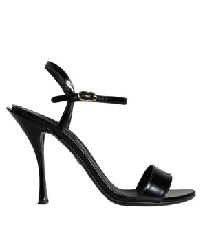 Dolce &amp; Gabbana Black KEIRA Leather Heels Sandals Shoes