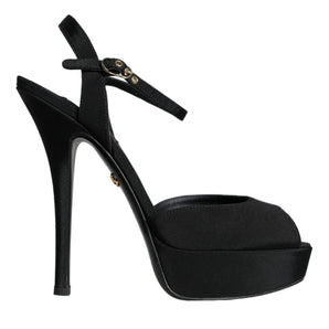 Dolce & Gabbana Black Leather Platform Heels Sandals Shoes