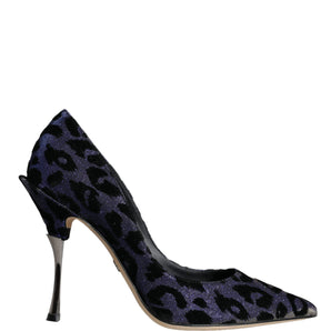 Dolce & Gabbana Dark Blue Leopard Lurex Heels Pumps Shoes