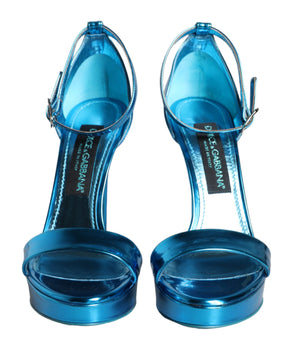 Dolce &amp; Gabbana Sandalias Keira de cuero azul metalizado Zapatos