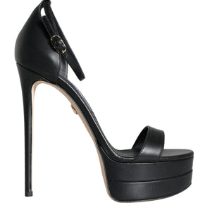 Dolce & Gabbana Black Lamb Leather Ankle Strap Sandals Shoes