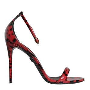 Dolce & Gabbana Red Leopard Leather Ankle Strap Keira Sandals Shoes