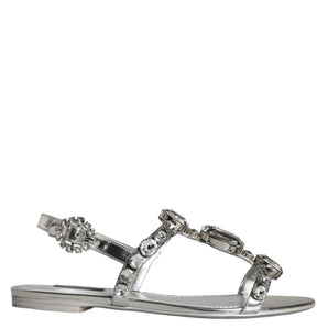 Dolce & Gabbana Silver Crystal Sandals Flats Flip Flops Shoes