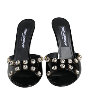 Dolce &amp; Gabbana Black Crystal Heels Keira Sandals Shoes
