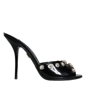 Dolce & Gabbana Black Crystal Heels Keira Sandals Shoes