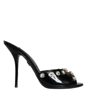 Dolce &amp; Gabbana Black Crystal Heels Keira Sandals Shoes