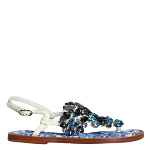 Dolce & Gabbana Multicolor Leather Crystals Flats Sandals Shoes