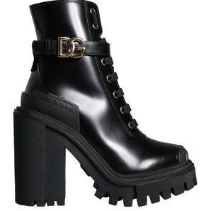 Dolce & Gabbana Black Calf Leather Logo Trekking Biker Boots Shoes