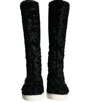 Dolce & Gabbana Black Xiangao Lamb Fur Leather Boots Shoes