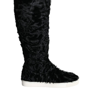 Dolce & Gabbana Black Xiangao Lamb Fur Leather Boots Shoes