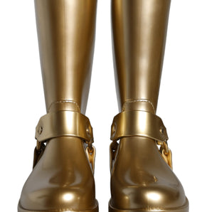 Dolce &amp; Gabbana Zapatos Botas De Lluvia De PVC De Caucho Dorado Metálico