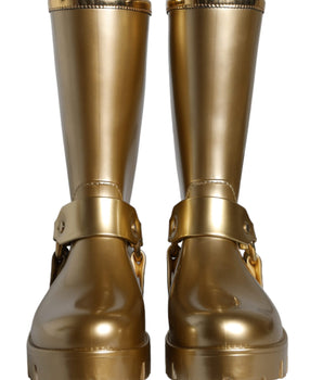 Dolce &amp; Gabbana Zapatos Botas De Lluvia De PVC De Caucho Dorado Metálico