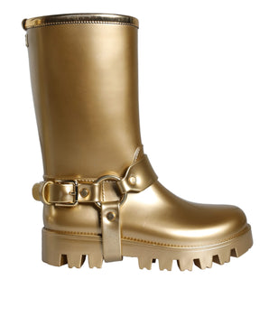 Dolce &amp; Gabbana Zapatos Botas De Lluvia De PVC De Caucho Dorado Metálico