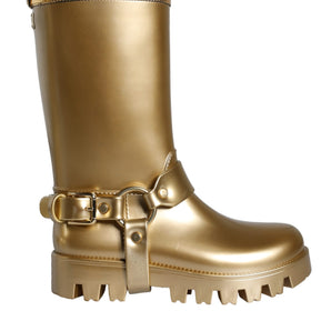 Dolce & Gabbana Metallic Gold Rubber PVC Rain Boots Shoes