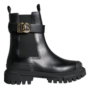 Dolce & Gabbana Black Leather Combat Mid Calf Boots Shoes