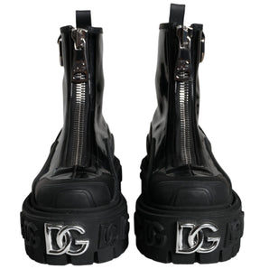 Dolce & Gabbana Black Leather Rubber Logo Ankle Boots Shoes