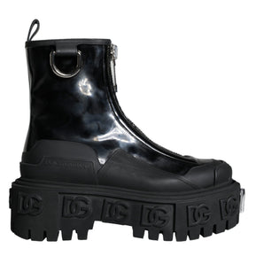 Dolce & Gabbana Black Leather Rubber Logo Ankle Boots Shoes