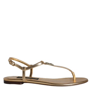 Dolce & Gabbana Gold Leather DG Logo Flats Sandals Shoes