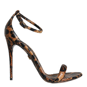 Dolce & Gabbana Brown Leopard Leather Ankle Strap Sandals Shoes