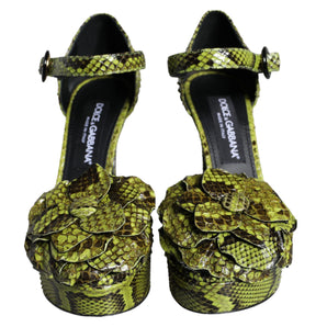 Dolce & Gabbana Green Exotic Leather Ankle Strap Heels Sandals Shoes