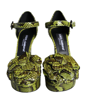 Dolce & Gabbana Green Exotic Leather Ankle Strap Heels Sandals Shoes