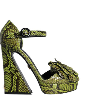 Dolce & Gabbana Green Exotic Leather Ankle Strap Heels Sandals Shoes