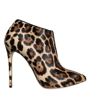 Dolce & Gabbana Brown Leopard Calf Fur Heels Ankle Boots Shoes