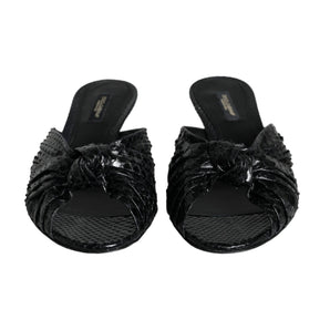 Dolce & Gabbana Black Leather Heels Slides Sandals Shoes