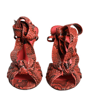 Dolce &amp; Gabbana Coral Exotic Leather Heels Sandals Shoes