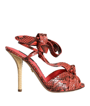 Dolce &amp; Gabbana Coral Exotic Leather Heels Sandals Shoes