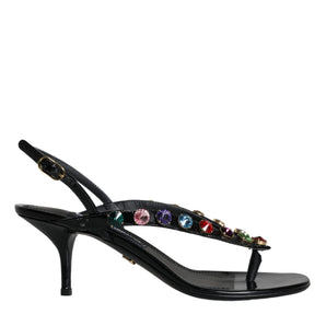 Dolce & Gabbana Black Leather Crystal Slingback Sandals Shoes