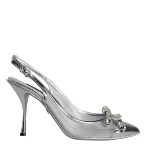 Dolce & Gabbana Silver Mesh Crystal Embellished Slingback Shoes