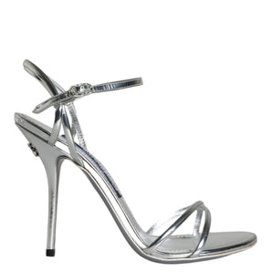 Dolce & Gabbana Silver KEIRA Leather AnkleStrap Sandals Shoes