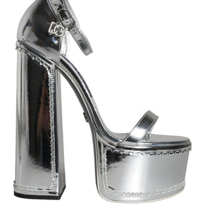 Dolce & Gabbana Silver Leather Platform Ankle Strap Sandals Shoes