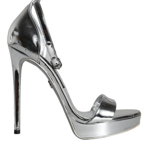 Dolce & Gabbana Silver KEIRA Heels Ankle Strap Sandals Shoes