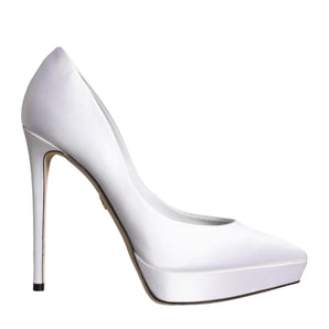 Dolce & Gabbana White Satin Platform High Heels Pumps Shoes