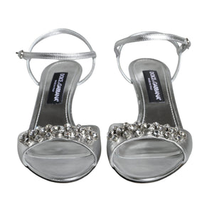 Dolce & Gabbana Silver Crystal AnkleStrap Keira Sandals Shoes