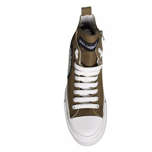 Dolce & Gabbana Army Green Canvas Logo Sneakers Boots Shoes