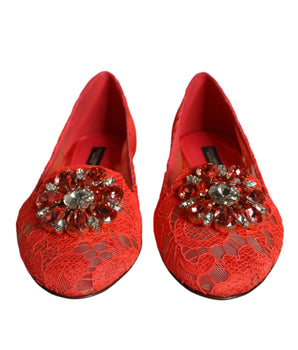 Dolce & Gabbana Coral Lace Crystal Ballet Flats Loafers Shoes