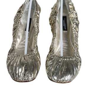 Dolce & Gabbana Silver Patent Leather Scrunch Ballet Flats Shoes