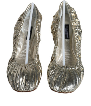 Dolce &amp; Gabbana Silver Patent Leather Scrunch Ballet Flats Shoes