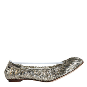 Dolce & Gabbana Silver Patent Leather Scrunch Ballet Flats Shoes