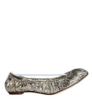 Dolce &amp; Gabbana Silver Patent Leather Scrunch Ballet Flats Shoes