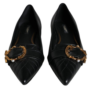 Dolce & Gabbana Black Devotion Leather Pointy Flats Shoes