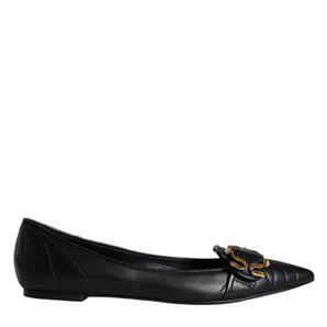 Dolce & Gabbana Black Devotion Leather Pointy Flats Shoes